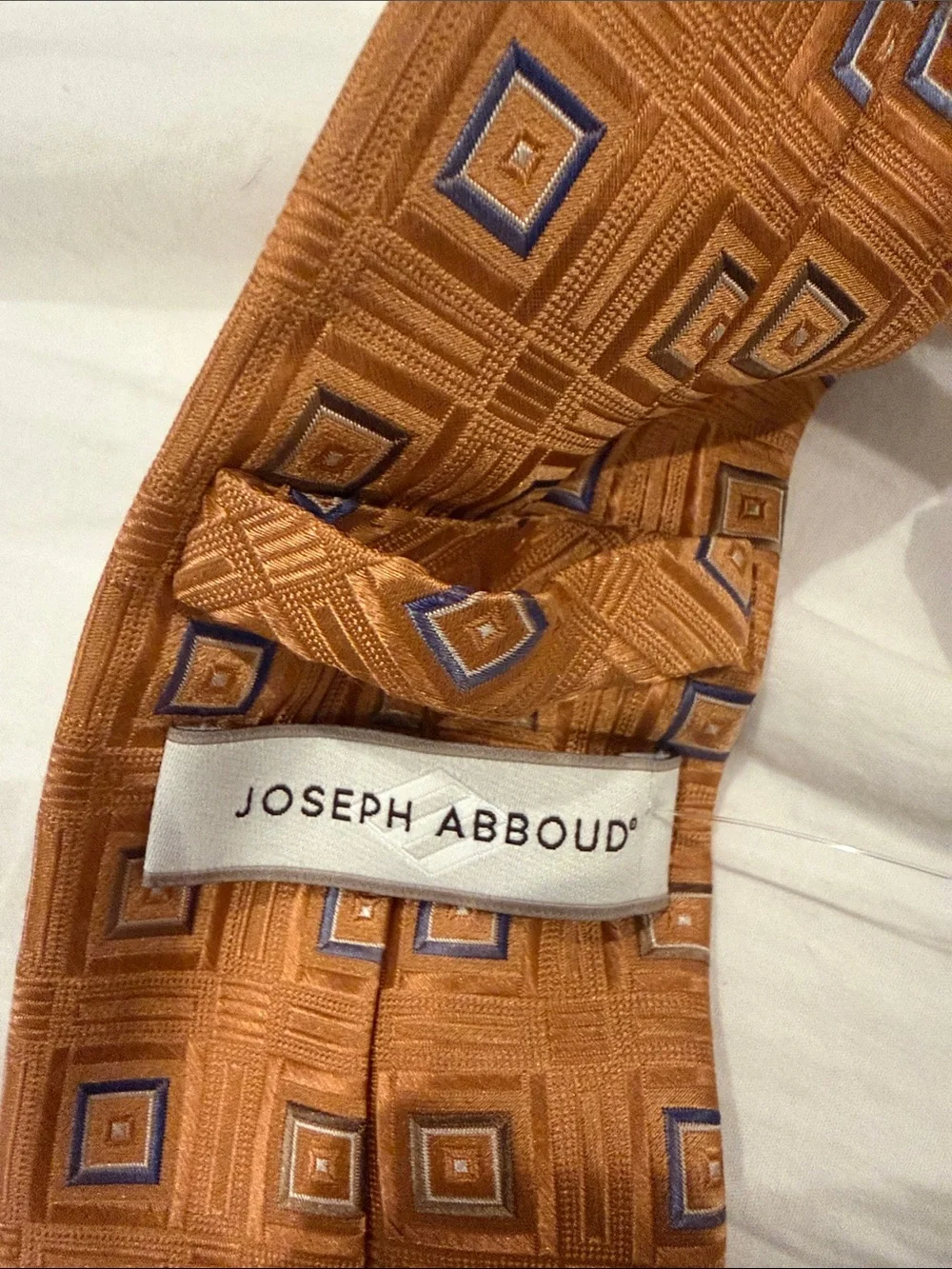 Joseph Abboud Mustard Square-Pattern Silk Tie with Subtle Navy Accents